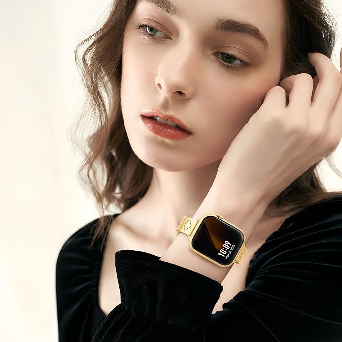 Missair Compatible with Apple Watch Band 38mm 40mm 41mm 42mm 44mm 45mm 46mm 49mm, Four Leaf Lucky Bracelet Women Dressy Stainless Steel Metal Clover Strap for iWatch Series 11 10 9 8 7 6 5 4 SE Ultra