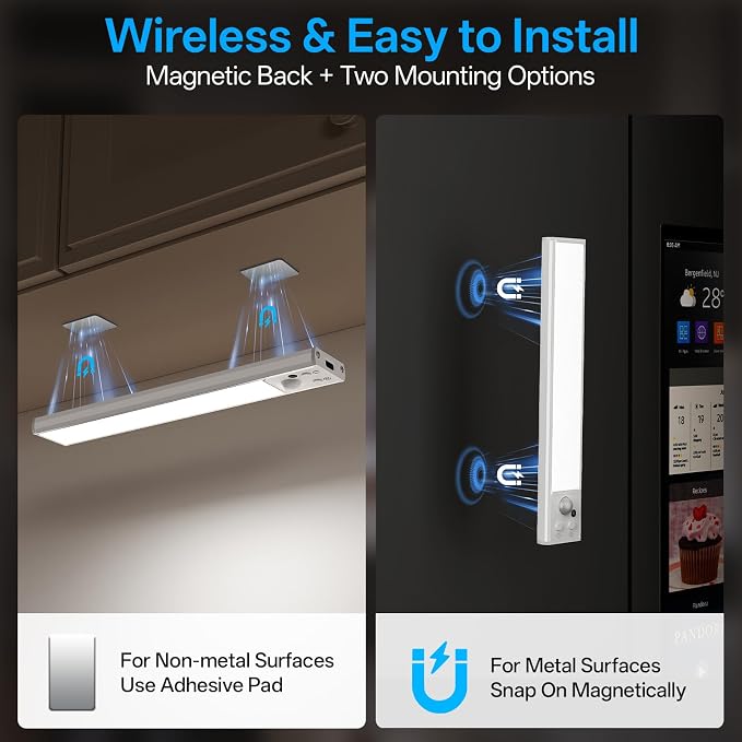 Under Cabinet Lighting with Charging Station,Motion Sensor Light Indoor with Remote,3Colors Temps Dimmable Rechargeable Wireless LED Lights for Bedroom Kitchen 3Pack