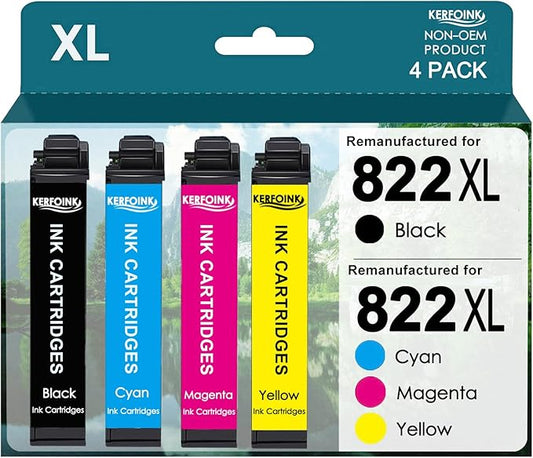 Remanufactured for 822 Ink Cartridges for Epson 822XL Ink Cartridges 822 822 XL with Workforce Pro WF-3820 WF-3823 WF-4820 WF-4830 WF-4833 Printer (4Pack, Black Cyan Magenta Yellow)