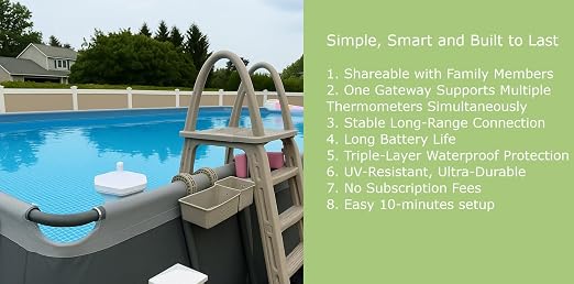 Pool Thermometer Floating Easy Read with Phone App – App Alerts, Accurate Long-Range 1K ft WiFi Wireless Digital Swimming Pool Water Thermometer for Indoor Outdoor Pools, Hot Tubs, Aquarium and Fridge