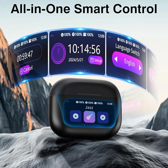 Thunelec Wireless Earbuds with Touch Screen, 2026 New Bluetooth 5.4 Headphones with ANC/ENC Mic, 50H HiFi Stereo Ear Buds with 5 EQ Modes, Transparency Mode, IPX7 Earphones for Running/Fitness, Black
