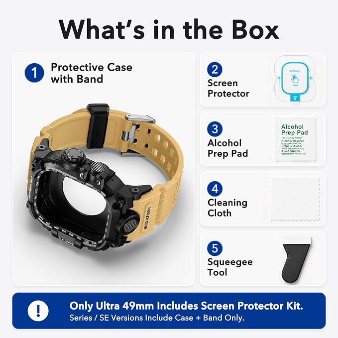 amBand Rugged Case with Band for Apple Watch Ultra 3/2/1 49mm, M3 Military Grade Shockproof Cover, Includes Screen Protector Kit, Tactical Band for Men - Compatible with iWatch Ultra, Sand Beige