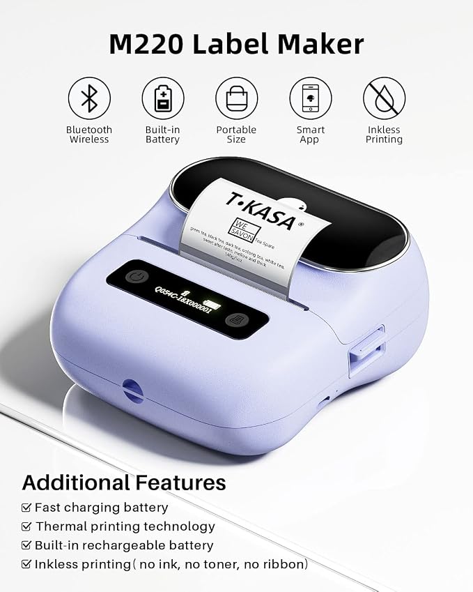 Phomemo M220 Label Maker & 4 Roll Label, 3.14 Inch Bluetooth Thermal Label Printer for Barcode, Address, Labeling, Mailing, File Folder Label, Easy to Use, Support Smartphone, Tablet&PC