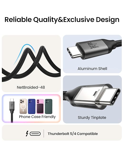 Silkland 80Gbps USB 4 for Thunderbolt 5 Cable 10FT/3M, 120Gbps Bandwidth for 16K/Dual 8K, 240W Fast Charging, USB C Monitor Cable Compatible for Thunderbolt 4/5/3, iPhone 17/16, MacBook M4 Pro,Monitor