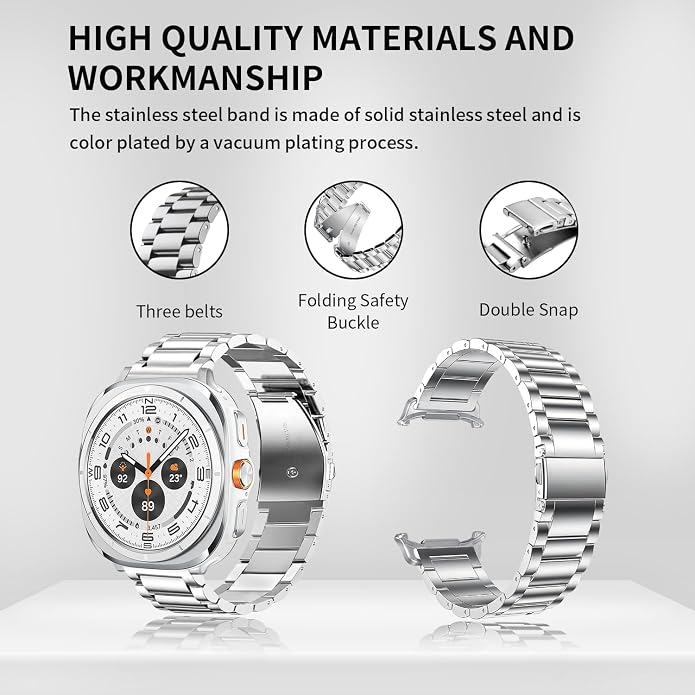 GOLDTOLUCK No Gap Stainless Steel Band Compatible with Samsung Galaxy Watch 8 7 6 5 4 Classic FE Pro Ultra 40mm 44mm 46mm 43mm 47mm 45mm 42mm Replacement Men Women Milanese Metal Elegant Casual
