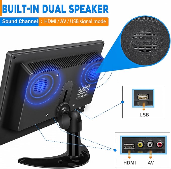 Haiway 10.1 inch Security Monitor, 1024x600 Resolution Small HDMI Monitor Small Computer Monitors with Remote Control with Built-in Dual Speakers HDMI VGA BNC Input for Gaming CCTV Raspberry Pi PC