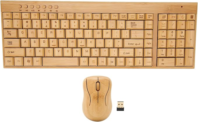 ciciglow Bamboo Keyboard and Mouse, 2.4GHz Computer Devices with USB Receiver, Optional 1200DPI MouseCompact KeyboardWireless Keyboard and Combo (Mouse and Keyboard