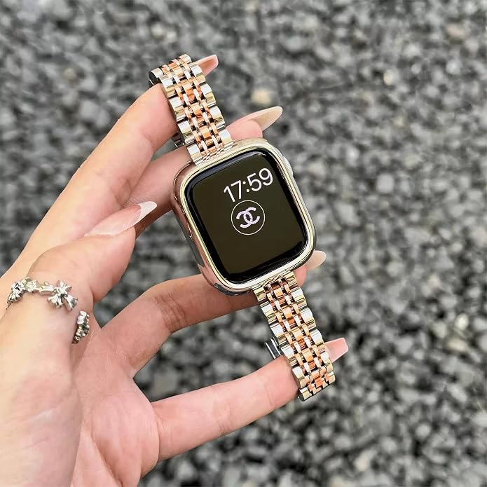 Slim Metal Band Compatible with Apple Watch Bands for Women, Series 11/10/9/8/7/6/5/4/3/2/1/SE, 46/42mm (S11/10), 45/44/42mm, 41/40/38mm Stainless Steel Bracelet