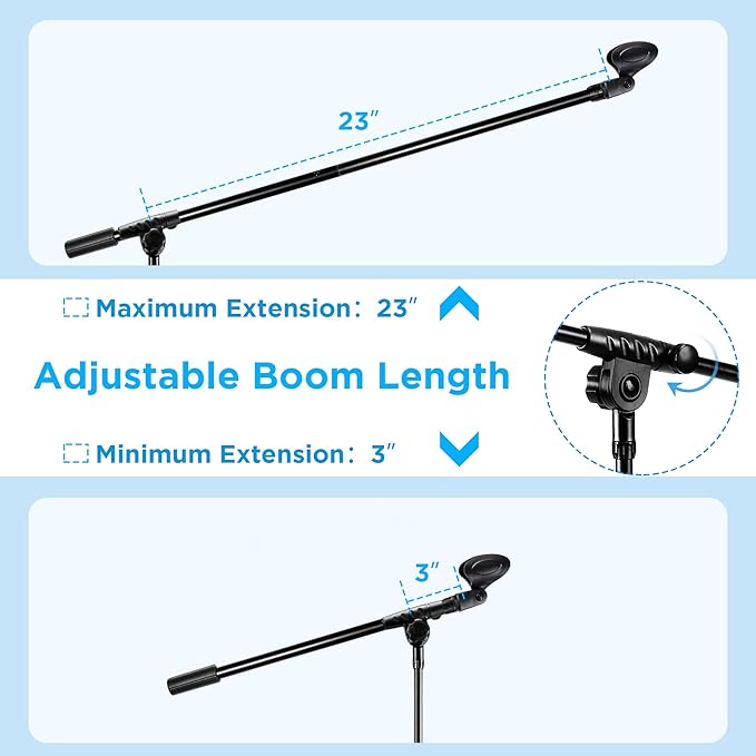 Microphone Stand 2 Pack, Bietrun Tripod Mic Stand Adjustable Boom Height, with Carry Bag & Mic Clips, Detachable Boom Mic Stand for Singing Performance Wedding Stage Church