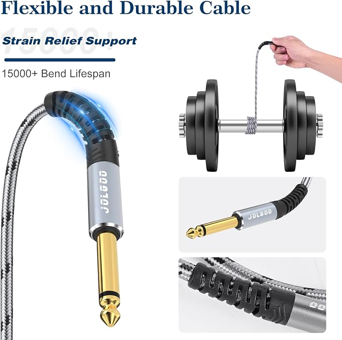 JOLGOO 1/4 Inch Guitar Instrument Cable 3.3 FT 2-Pack, 1/4 inch TS Guitar Cable, Quarter inch Cable, for Electric Guitar, Bass, Keyboard, Mixer, Amplifier, Speaker, Electric Mandolin