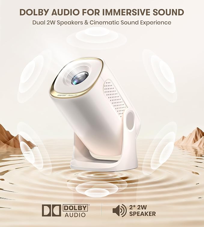 Miroir Roku TV Smart Projector with WiFi and Bluetooth, 150 ANSI, Dolby Audio, 270° Rotatable Stand, Auto Keystone & Zoom — Portable Mini Outdoor Movie Projector with Roku Streaming Built-in