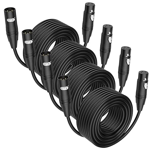 EMK XLR Cable 10ft/3M (4 PCS) – Balanced Male to Female Microphone Cord, 3-Pin Professional Audio Cable – Oxygen-Free Copper (OFC) for Studio, Mixer, Amplifier