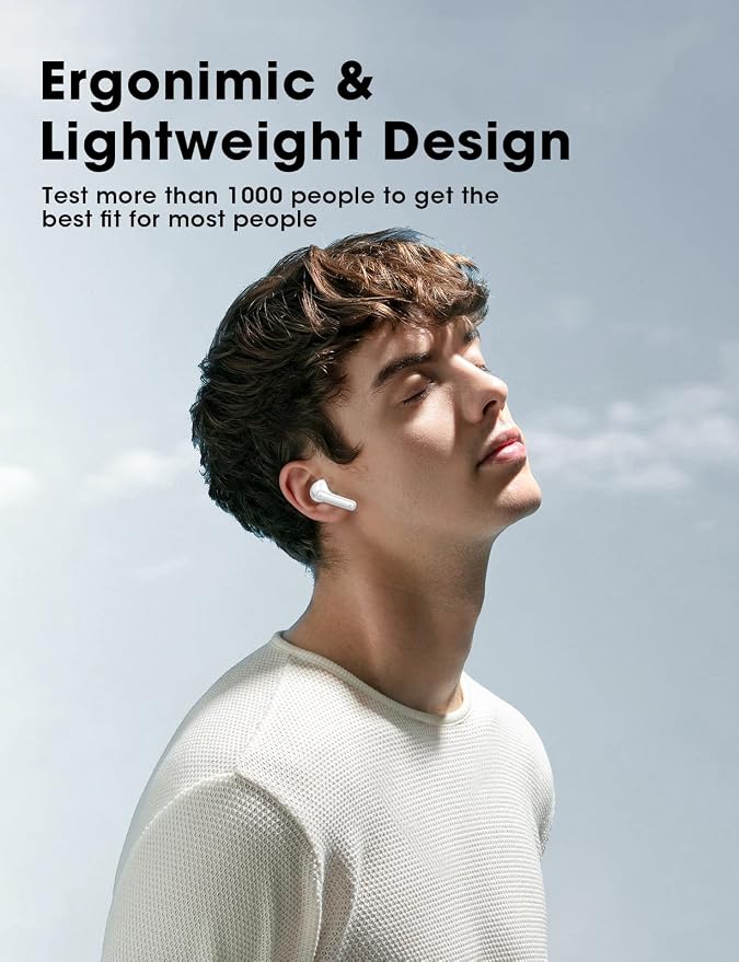 Wireless Earbuds Bass Stereo Headphones Bluetooth 5.3 Ear Buds, 48H Playtime, LED Display in Ear Earphones with Mic, IPX7 Waterproof, Touch Control Lightweight for iPhone/Sports/Laptop BrightWhite