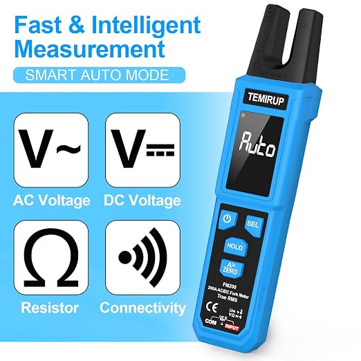 Digital Clamp Meter Multimeter with U-Shaped Jaw for AC/DC Current & Voltage, Auto-ranging 4000 Counts Voltage Tester with Large LCD Backlight, Measuring Temperature Continuity Diode NCV