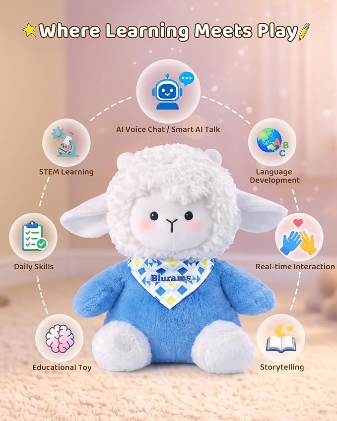 blurams Baamy AI Talking Plush Toy for Kids, Interactive Lamb Stuffed Animal with Real-Time Voice Chat, Memory & Emotional Companion, Squeeze-to-Talk, Rechargeable, Soft Gift for Boys & Girls Age 3+