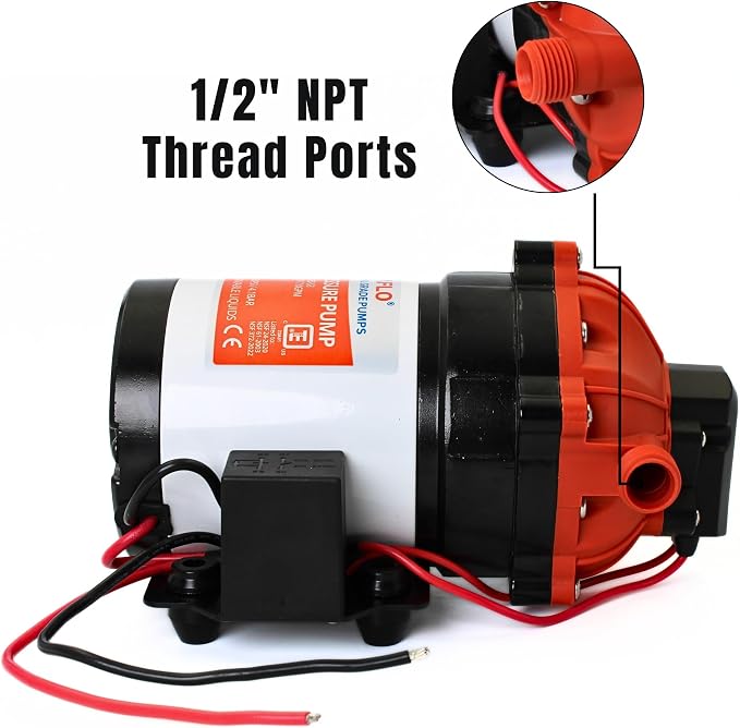 SEAFLO 53-Series DC Diaphragm Water Pump – 7.0 GPM, 60 PSI, 12V | Heavy-Duty, Self-Priming, Bypass with Pressure Switch, Continuous Duty, 4-Year Warranty
