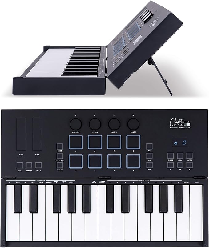 Carry-on Folding MIDI Controller 25 - MIDI over Bluetooth &USB Ultra-Portable Keyboard Controller - Built-In Battery for Professional Music Production - Compatible with Mac, PC, iOS