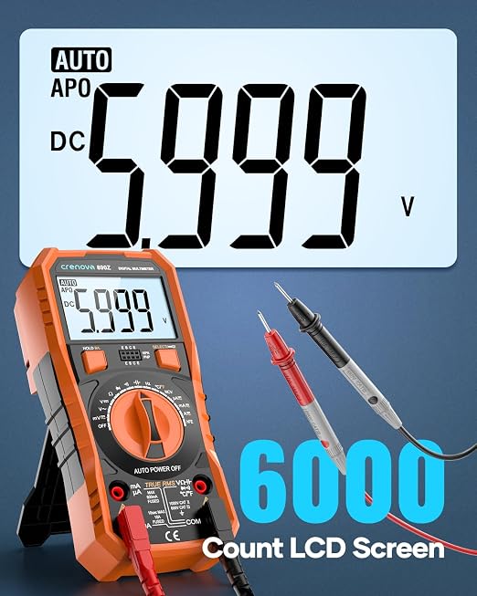 Crenova 890Z Digital Multimeter, 6000 Counts TRMS Multimeter Tester, DC AC Voltmeter Ohmmeter, Measures Voltage Current Capacitance Diodes Continuity Resistance Transistor Temperature with NCV