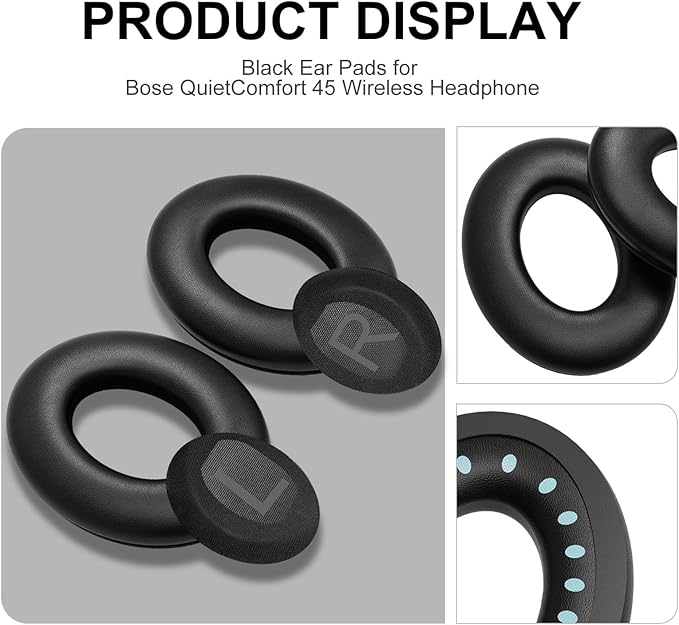 Replacement Ear Pads for Bose QC45, QuietComfort 45 Noise Cancelling Headphones, Black Headphone Earpads Cushions by DR·AMIU