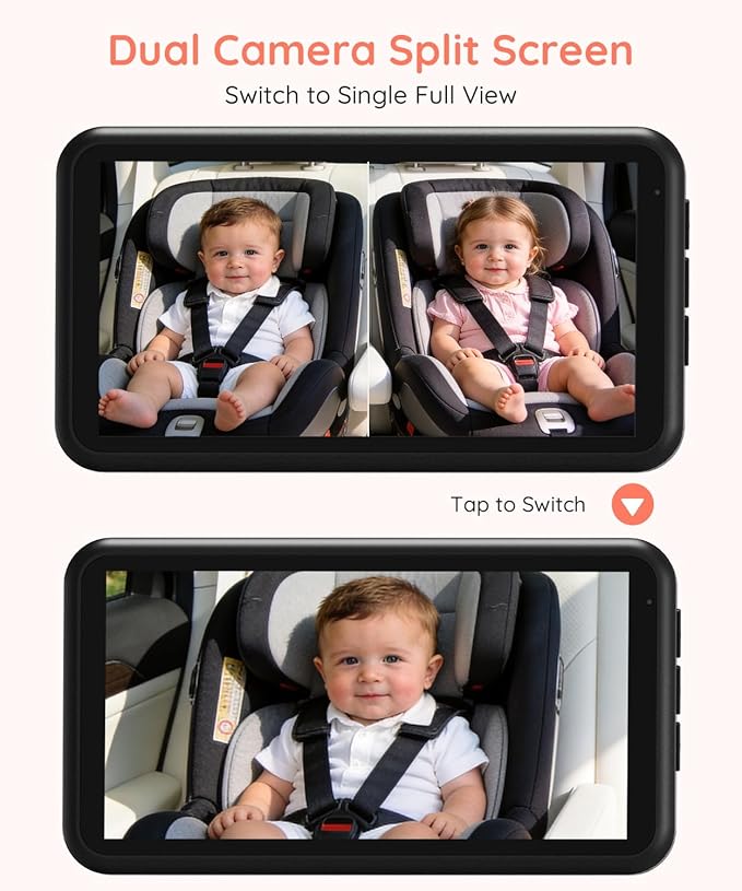 LUCKVIEW BM2 PRO Dual Baby Car Camera, 5.2" 1080P HD Display for Rear-Facing Car Seats, IR Night Vision, Anti-Shake Mount, Easy Install – Ideal for Parents with 2 Kids and Pets