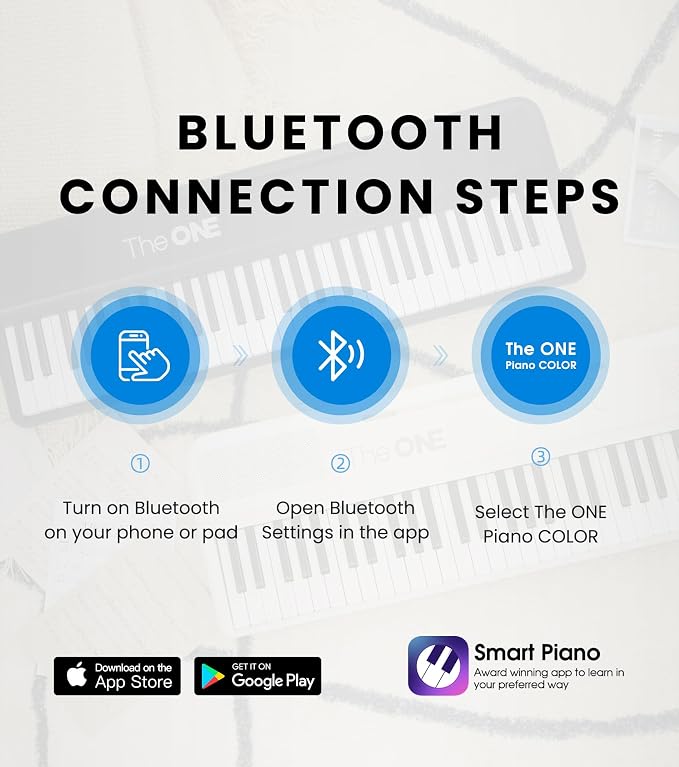 The ONE Smart Keyboard COLOR 61 Keys Piano Keyboard, Music Keyboard with 256 Timbres, 64 Polyphony, 2 Speakers, Built-in LED Lights and Free Apps (Blue)