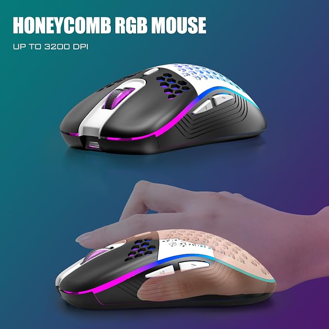 RedThunder K84 Wireless Keyboard and Mouse Combo, Rainbow Backlit Rechargeable Battery, 75% Layout TKL Ultra Compact Gaming Keyboard & Lightweight 3200 DPI Honeycomb Optical Mouse (Black-White)