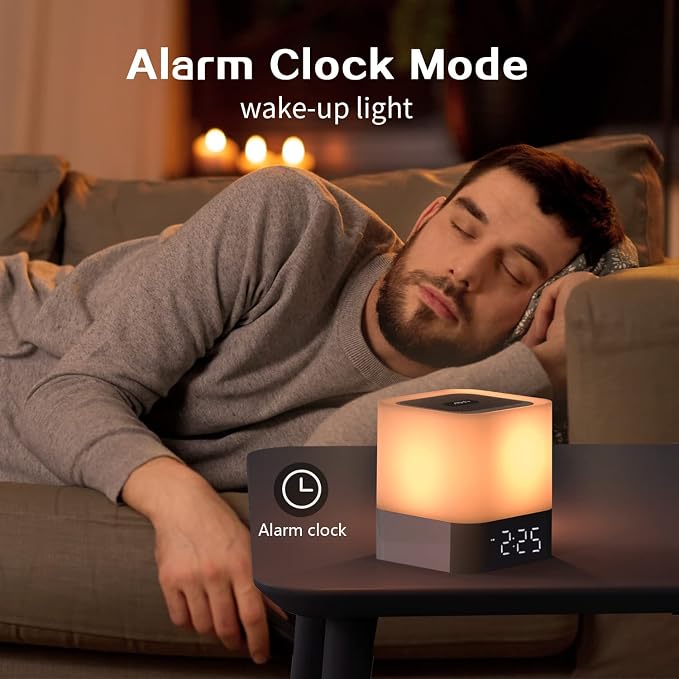 Night Light-5 in 1 Bedside Lamp with Bluetooth Speaker, 12/24H Digital Calendar Alarm Clock, Touch Control, Support TF and SD Card, Music Player, Gift for Girls Boys Teens,Warm White