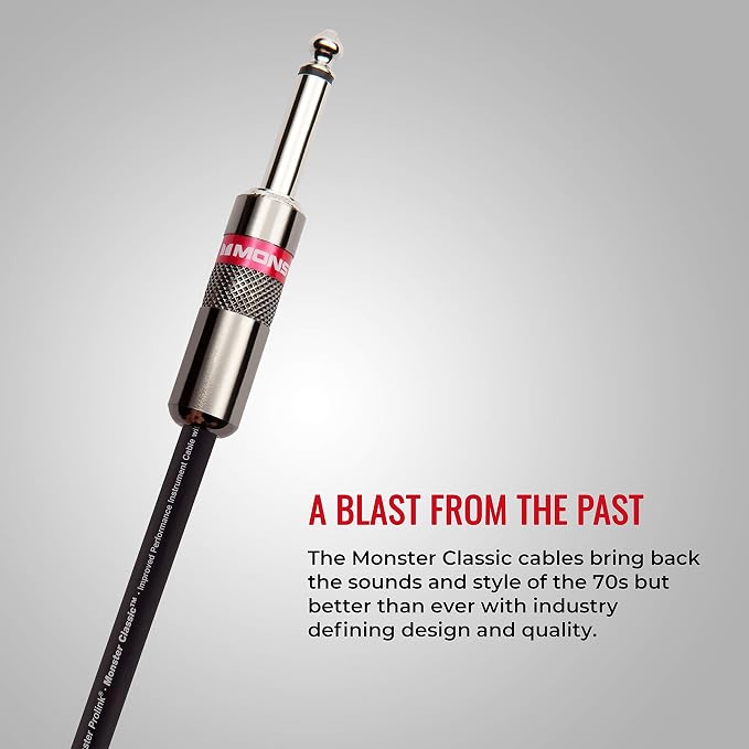 Monster Prolink Classic Instrument Guitar Cable - 12 ft Straight to Right Angle Instrument Cable. All Metal & Duraflex Outer Jacket. 90% Copper Braided Shield Monster Instrument Cable