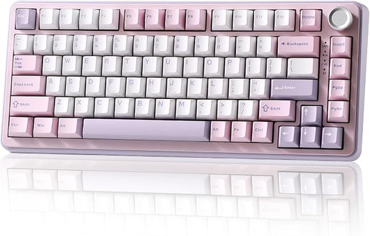 YUNZII B75 PRO Wireless Mechanical Keyboard,75% Layout with Knob,Hot Swap Gasket Custom Structure,Creamy Pre-lubed Switches,RGB Backlit,Bluetooth/Type-C/2.4G for Win/Mac(Milk Switch,Purple)