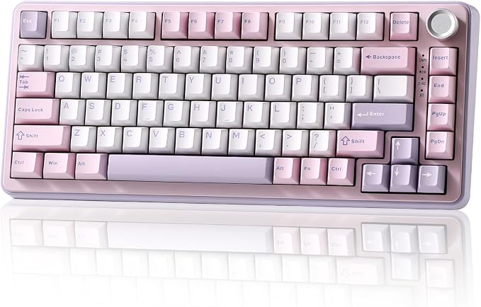 YUNZII B75 PRO Wireless Mechanical Keyboard,75% Layout with Knob,Hot Swap Gasket Custom Structure,Creamy Pre-lubed Switches,RGB Backlit,Bluetooth/Type-C/2.4G for Win/Mac(Cocoa Cream V2 Switch,Purple)