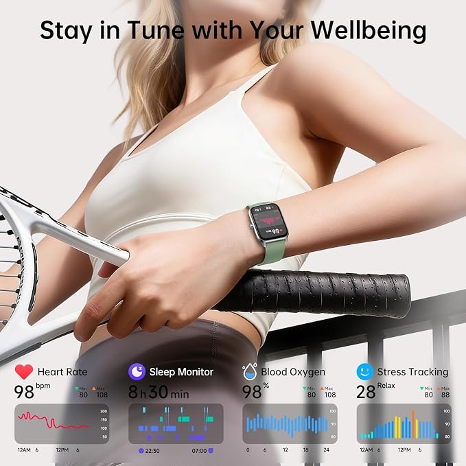 Tensky Smart Watch for Women/Men, 1.85'' HD Activity Smartwatch for iPhone/Android/Samsung, 100+ Sport Modes Fitness Tracker (Answer/Make Call), Alexa Built-in,Sleep/Heart Rate/SpO2 Monitor/Waterproof