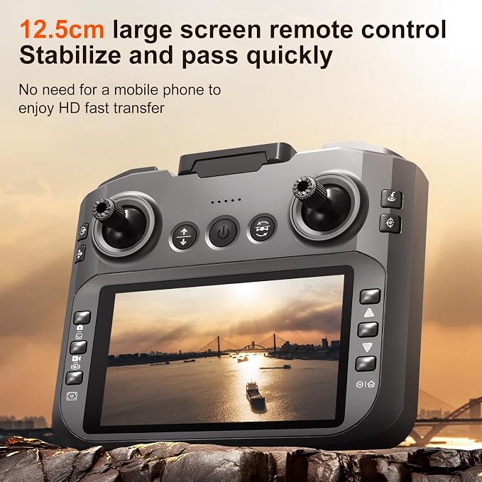 ikaufen S156 Brushless Drone with Dual Camera, Optical Flow Hover, 90° Adjustable Lens, 50X Zoom, 12.5cm Screen Remote Control, LED Night Lights, RC Quadcopter for Beginners(S156 Big screen control (Orange))