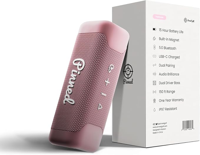 Pinned The Sound Stick Speaker - 100% Waterproof Shower Speakers - Magnetic, Wireless Speakers with Bluetooth for Outdoors - Golf Gifts for Men - 15+ Hour Battery Life, Dual Speaker Pairing - Pink