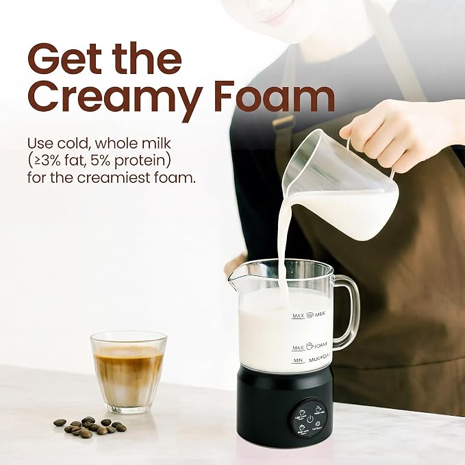 Casimhu 4-in-1 Milk Frother, Electric Milk Frother and Steamer with LED Touch Screen, Non-stick Bottom, Milk Warmer 13.52oz for Lattes, Cappuccinos, and Macchiatos at Home (Black)