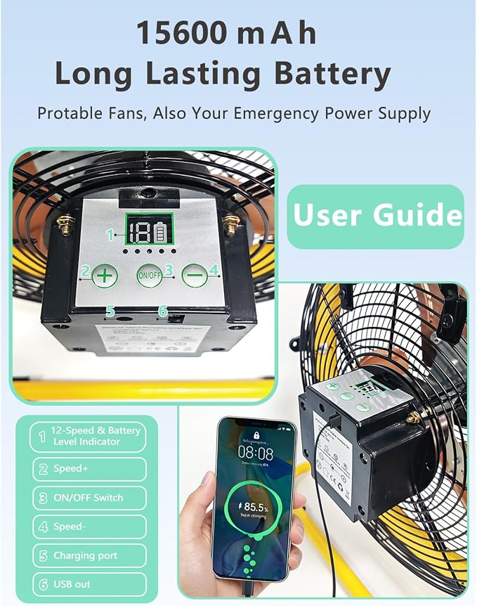 Outdoor Fan Can Running 5-24 Hours,Solar Powered Fan For Shed,Home,Ouside,Camping，with USB Output For Emergency Situation Without Electric