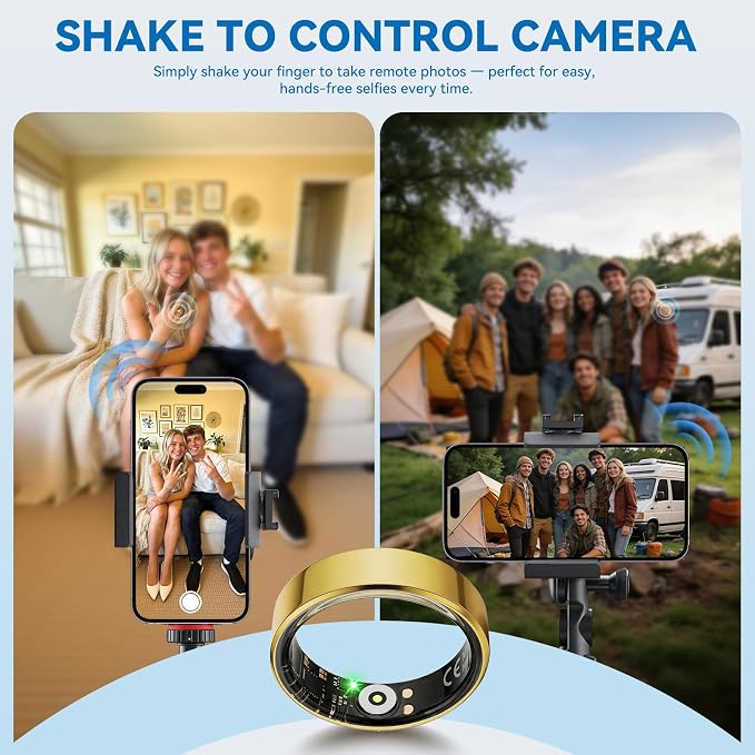 Smart Fitness Ring for Men and Women – Lightweight & Barely‑There Feel, Track Heart Rate, Stress, Sleep, Steps & SpO2, Ultra‑Slim 6mm,10ATM Waterproof, No Subscription Fee, Gold 8