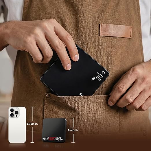 Mini Coffee Scale with Timer - VABICA USB-C Rechargeable Espresso Scale 2kg/0.1g High Precision Scale for Espresso & Pour-Over Coffee, Auto Timing, Water Ratio, Portable Digital Coffee Scale (Black)
