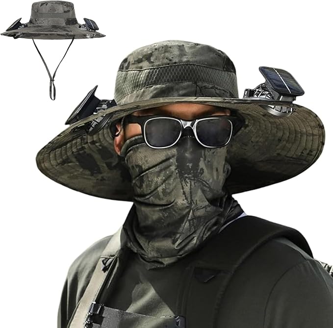 Waterproof Solar Fan Hat, Fishing Hat with Fan for Men, 3-Speed Setting,Waterproof Outdoor Fishing Hat