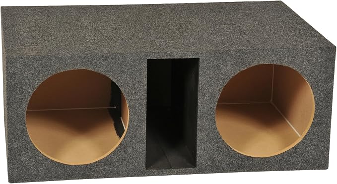 Q Power HD212VL 12 Inch Dual Vented Subwoofer Box, Heavy Duty 2-Hole Extra Large Ported Enclosure with 1-Inch MDF Front, Charcoal Grey Finish