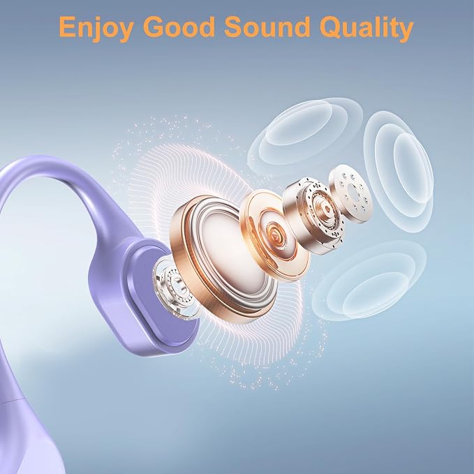 IP68 Waterproof Swimming Headphones, Bone Conduction Bluetooth 6.0 Headphones, Built-in 32GB MP3 Player, Soft Lightweight Open-Ear Design for Swimming Marathons Showers Cycling(Purple