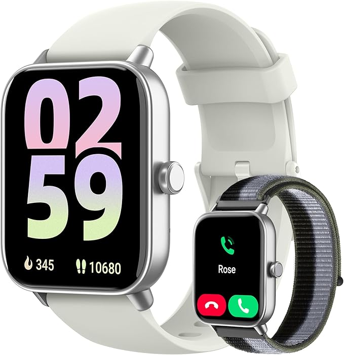 Smart Watch for Women Men, 1.85" Alexa Fitness Tracker with Call & SMS, Heart Rate, SpO2, Stress & Sleep Monitor, IP68 Waterproof Smartwatch for Android iPhone Samsung etc., 100+ Sports Modes, 2 Bands