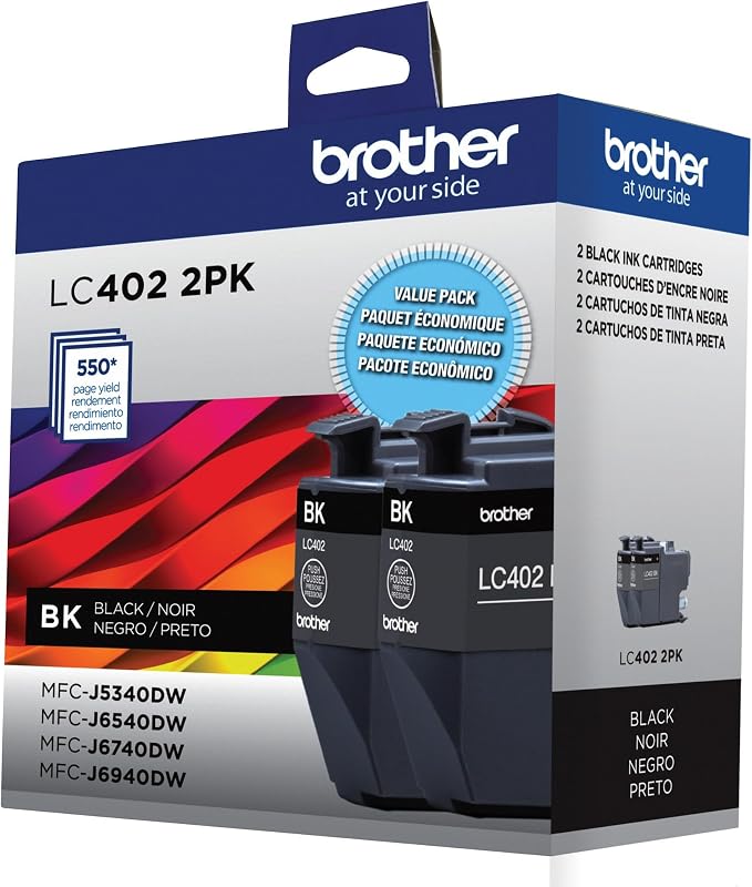 Brother Genuine LC402 2PK 2-Pack of Standard Yield Black Ink Cartridges