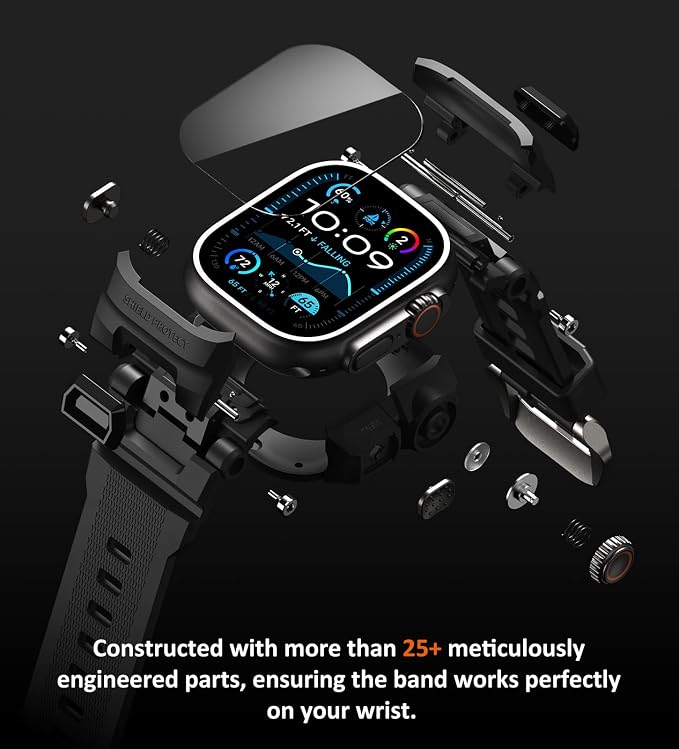 ULTIMAL Rugged Case with Band for Apple Watch 49mm,Compatible with Apple Watch Ultra 3/2/1, Military Grade Shockproof Bumper Cover for iWatch Tactical Band Men (49mm,Black)