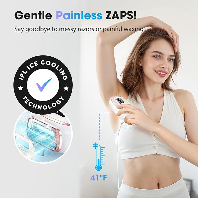 IPL Laser Hair Removal Device for Women & Men - Home 45°F Ice-Cooling Contact for Painless & Long-Lasting Results, 86% Hair Reduction in 3 Weeks for Full Body & Bikini Line, Off White