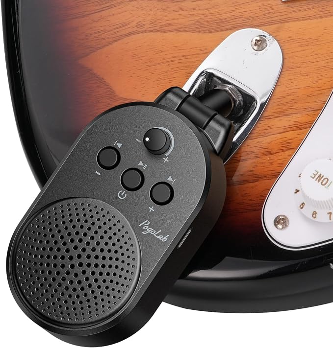 POGOLAB Mini Guitar Amp, 5W Portable Electric Practice Amp with Volume Control, Plug and Play, BT Rechargeable Plug-in Small Speaker for Guitar/Bass/Electric Instruments