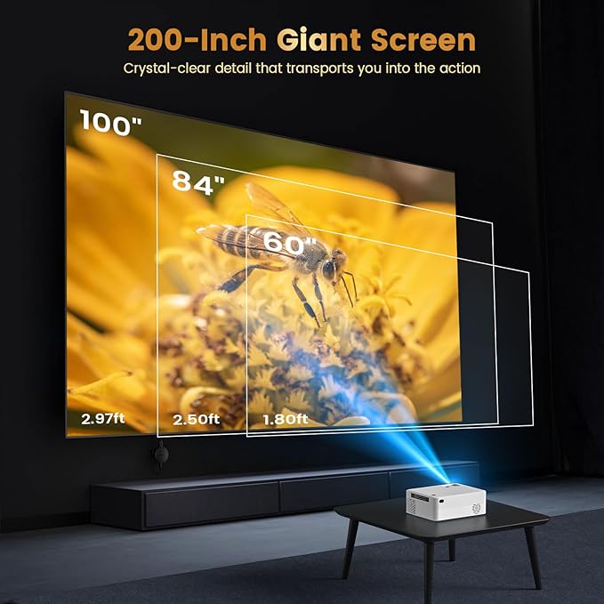 Projector with WiFi and Bluetooth, Native Full HD 1080P Bluetooth Mini Projector,8K Support,Video Projector for Home Theater, Compatible with Smartphone, HDMI, USB, AV, Fire Stick, PS5