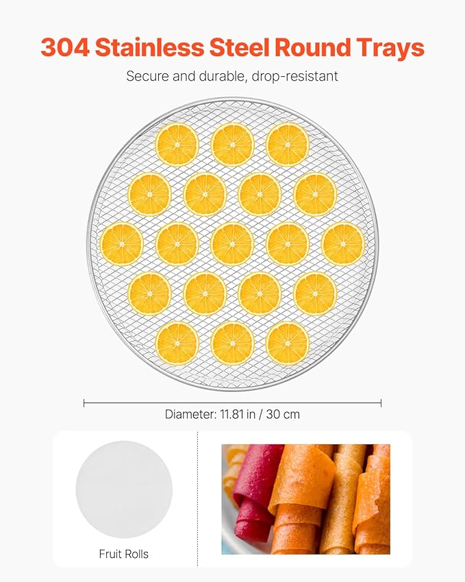 VEVOR Food Dehydrator Machine, Rotary 12 Stainless Steel Trays, 800W Electric Food Dryer with Adjustable Temp & 24-Hour Timer, Food-Dehydrator for Jerky, Meat, Fruit, Vegetables, Herbs, Dog Treats