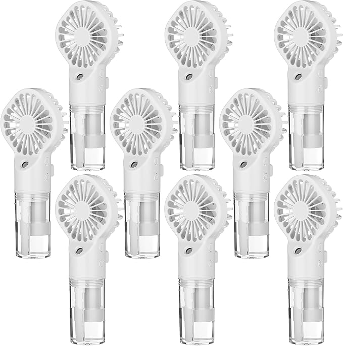 9 Pack Misting Fans Portable Rechargeable Handheld Spray Fans with 25ml Water Tank 4-speed Personal Cooling Fan, USB-c Mini Handheld Fan for Travel Outdoor Sport Office Home Summer Gifts