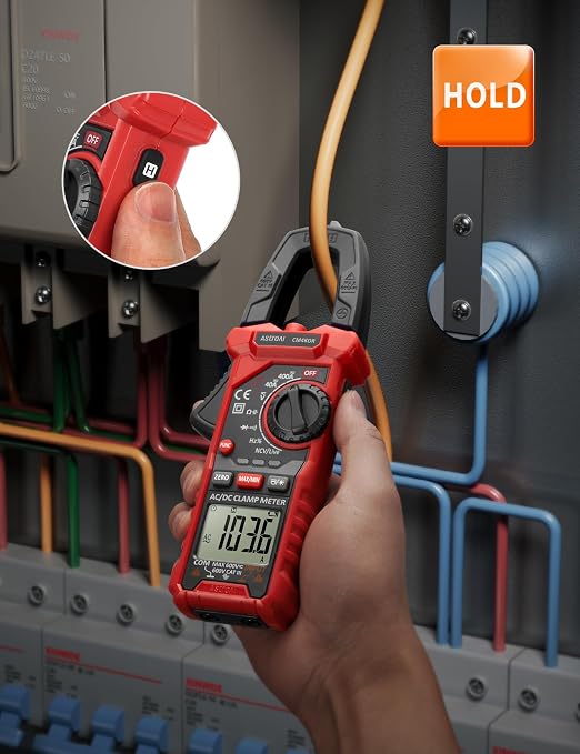 AstroAI Digital Clamp Meter Multimeter 4000 Counts Auto-ranging Amp Tester Measuring AC/DC Voltage & Current, Resistance, Capacitance, Frequency, Continuity, Live Wire Test, NCV Detection, Black