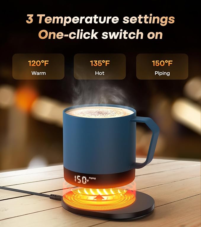 Heated Coffee Mug 14oz, Rechargeable Temperature Control Mug with Lid